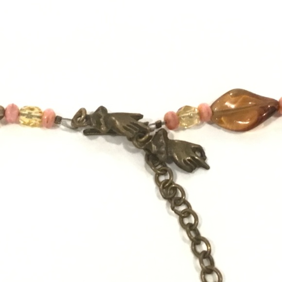 Mary Demarco Flower Pendant Brown Pink & Yellow Glass & Stone Beaded Necklace - Picture 4 of 7